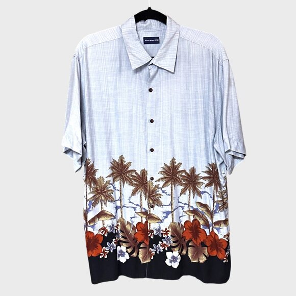John Ashford XL Hawaiian Shirt With Palm Trees & Hibiscus Print 100% Rayon Short - Picture 1 of 6
